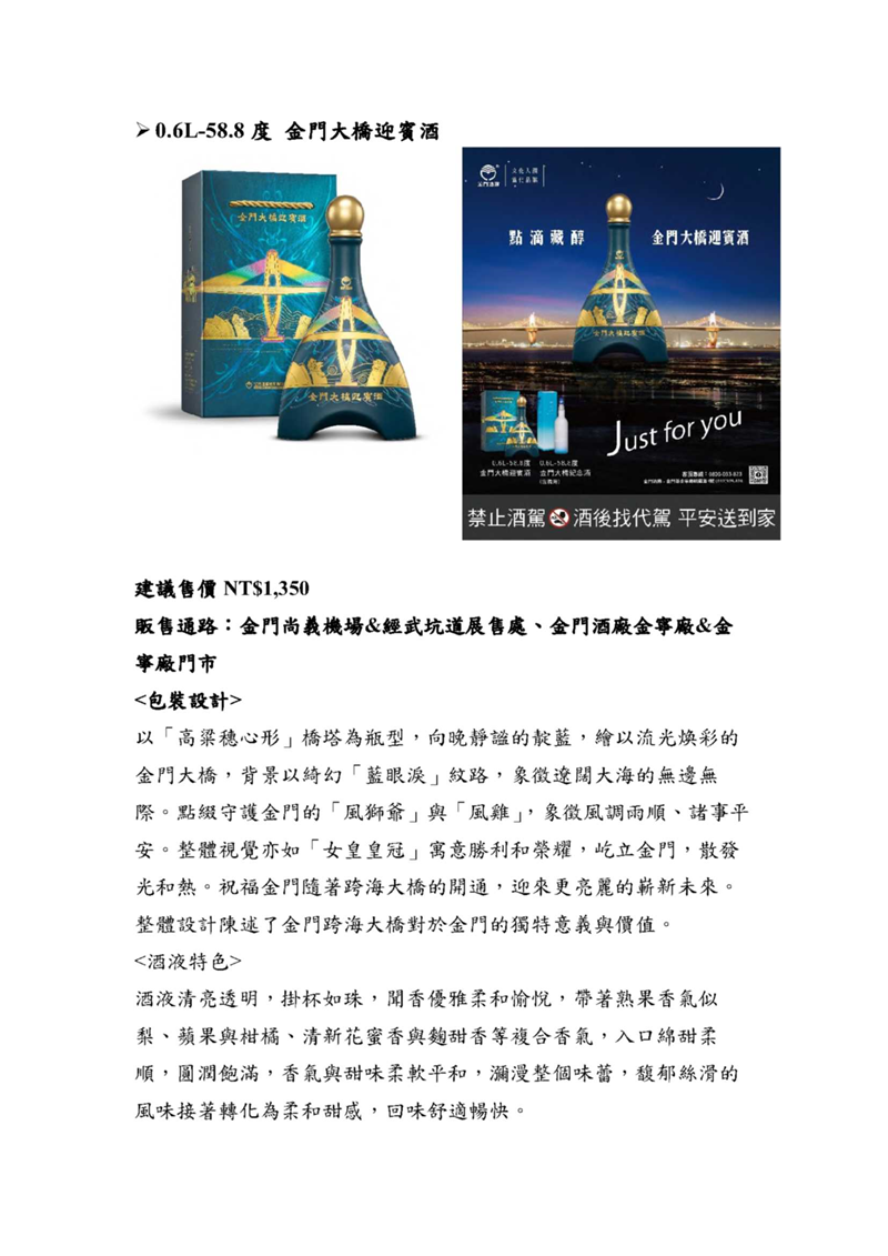 0.6L-58.8度 金門大橋迎賓酒簡介